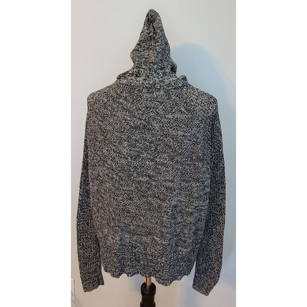 American Eagle Black White Marled Open Knit Shoulder Sleeves Hooded Sweater XL - Picture 2 of 15